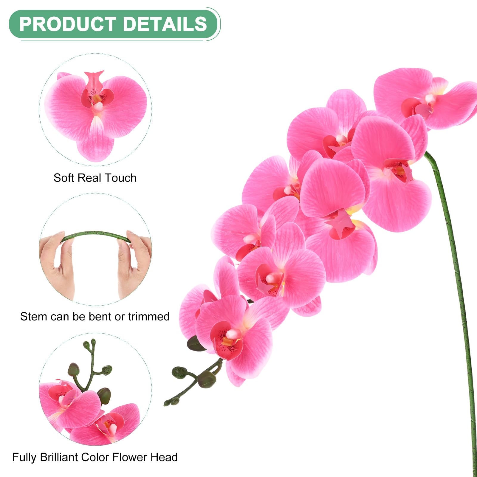 M METERXITY 1-Pack Artificial Orchid Flowers 9 Large Petals 37 Inch Faux Phalaenopsis Silk Bouquets Real Touch Rose Red Fake Orchids for Home/Wedding/Christmas/Party/Garden Office - Image 2