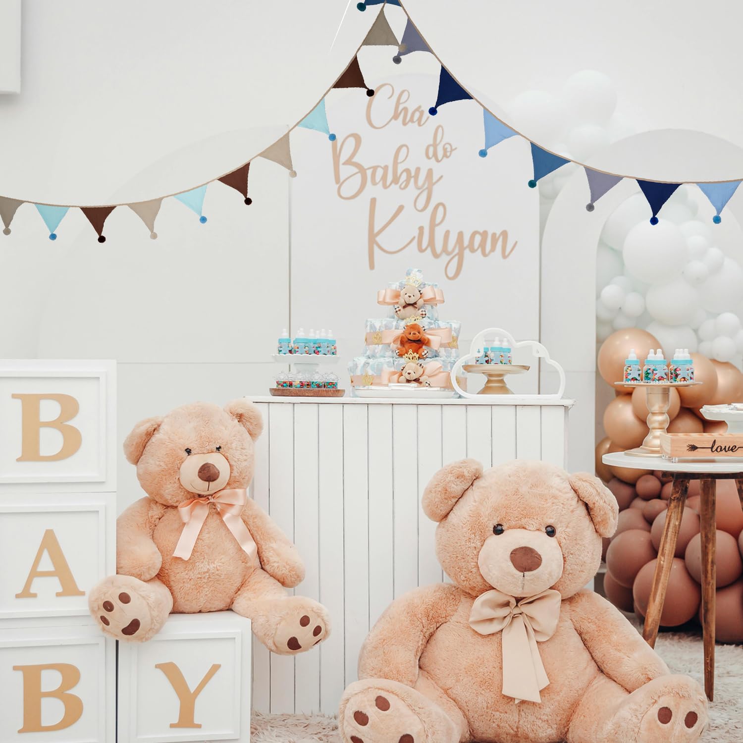 Fabric Bunting Banner, 2 Pack Handmade Neutral String Banner with Felt Ball Each 8.5 ft 10 Flags Nursery Wall Hanging Wedding Birthday Home Baby Shower Party Decoration Bunting (Pink Candy 2 Pack)