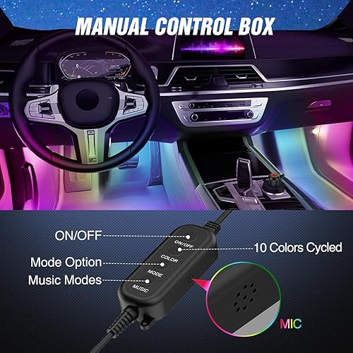 Vista 11 de Nilight 48 luces LED DC 5V Multicolor Music Car Strip Light Under Dash Kit de iluminación con función activa de sonido y control remoto inalámbrico