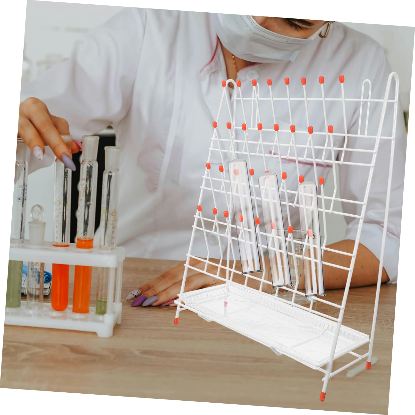 Weißes Flasche Drying Rack aus Eisen mit 32-peg Design Enhanced Stability und Easy Cleaning als Laborröhrchengestell und Trockengestell für Laborbecher