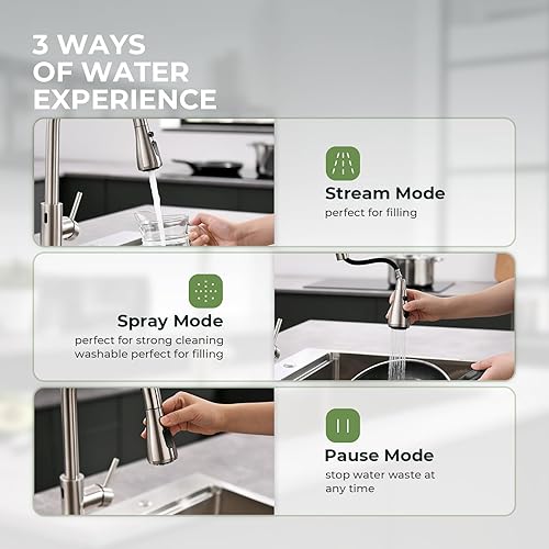 Miniatura 3 de VFAUOSIT - Grifo de cocina con cabezal rociador sin contacto, sensor de movimiento, manos libres, fregaderos de 1 orificio, de acero inoxidable,