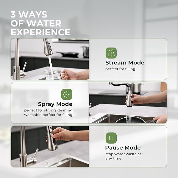 Touchless Kitchen Faucet, VFAUOSIT Kitchen Sink Faucet with Pull Down Sprayer Brushed Nickel Motion Sensor Smart Hands-Free, Stainless Steel Single Hole Faucet for Bar Laundry RV Kitchen Sink
