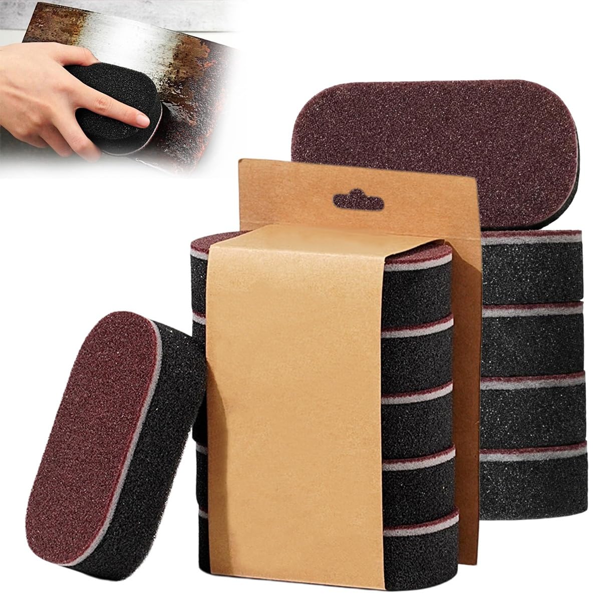 5/10pcs Dual-Sided Emery Cleaning Sponge, Kitchen Pot Bottom Black Grime Nano Silicon Carbide Scouring Sponge(10pcs)