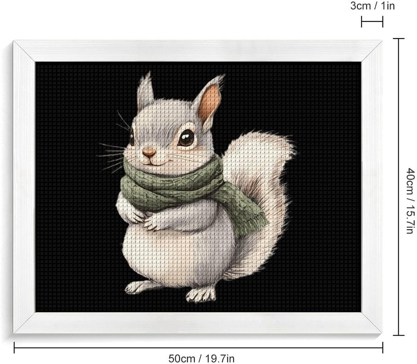 Grey Squirrel with Olive Green Scarf Printed Diamond 5D Painting Kits DIY Full Drill Crafts for Home Wall Decor 16x20 Inch White Wood 50 * 40cm