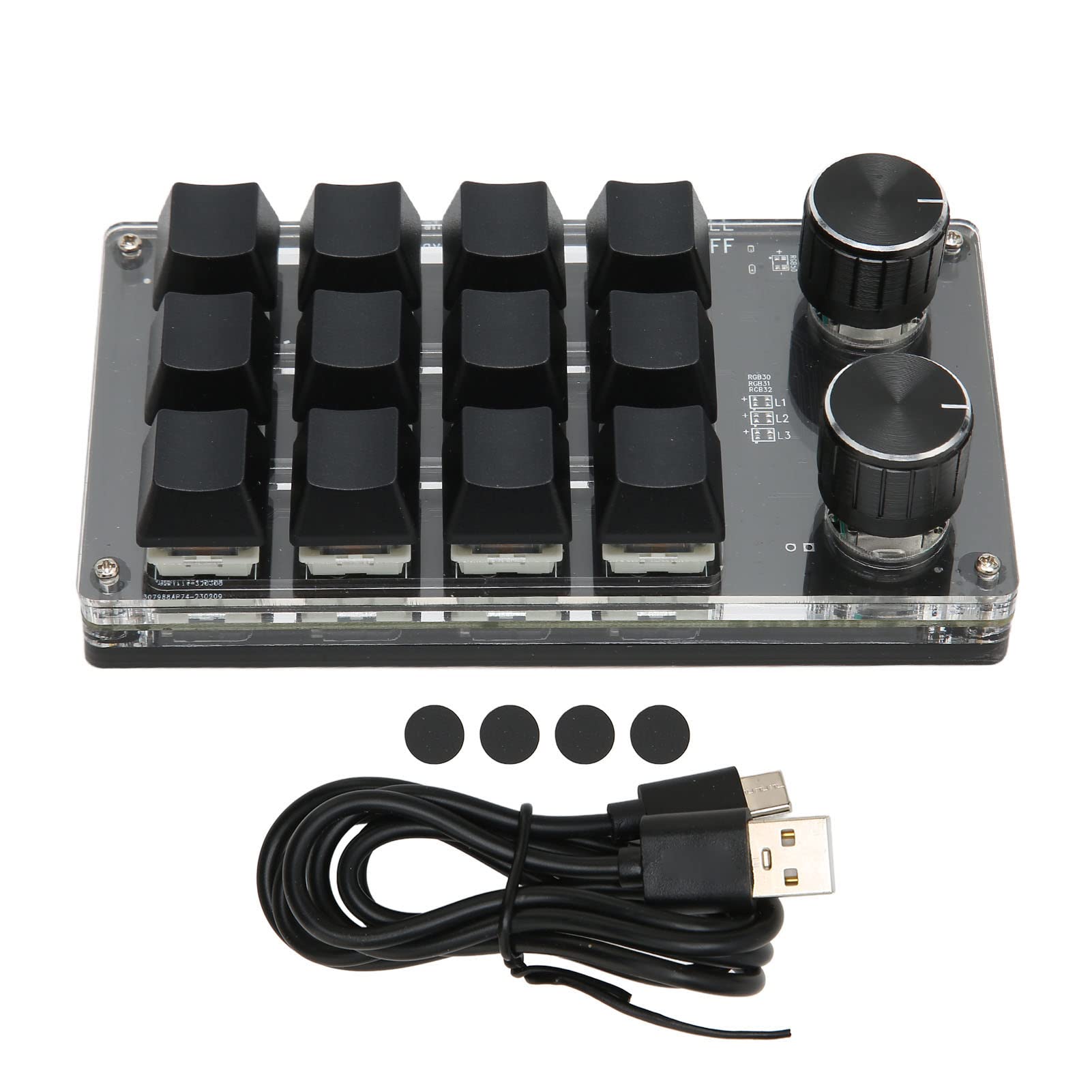 Aramox Teclado Programable Mini, 12 Teclas 2 Perillas Interruptor Azul