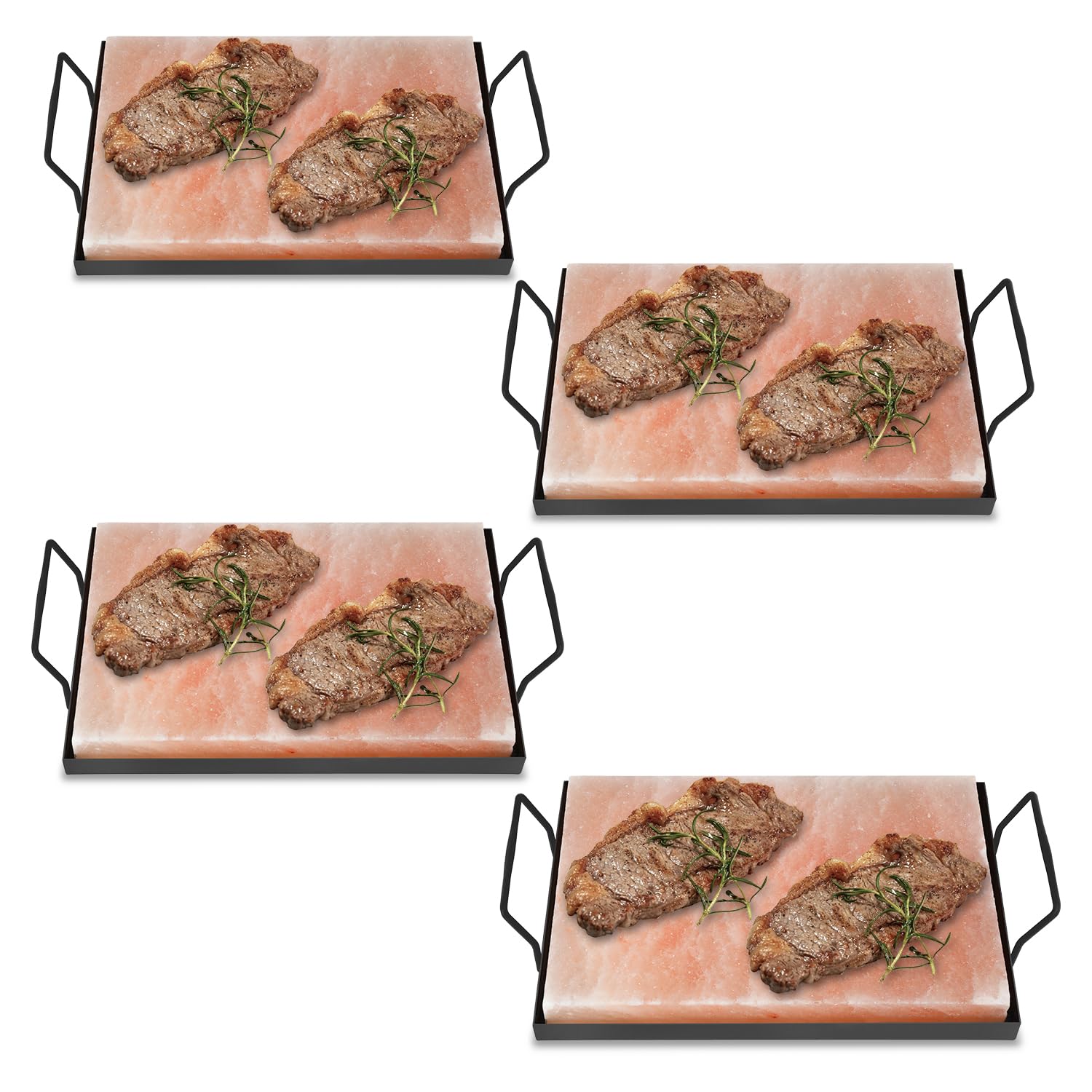 Joparri Lot de 4 pierres de sel pour barbecue - 30 x 20 x 3 cm - Avec plaque en fer - Sel de cristal original du promontoire - Réutilisable