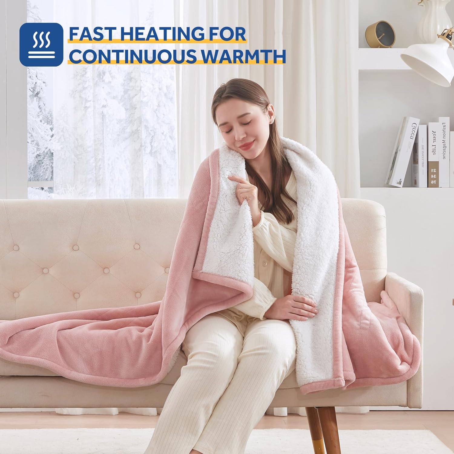 Sealy Electric Blanket Throw Size 50"*60",Super Cozy Flannel to Sherpa Reversible Heated Blanket Throw with 6 Heating Levels & 2-10 Hours Auto Off Overheating Protection Machine Washable,Pink - Image 2