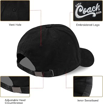 Baseball Coach Gifts, Coach Hats for Men Women, Embroidered Adjustable Basbeball Cap Black