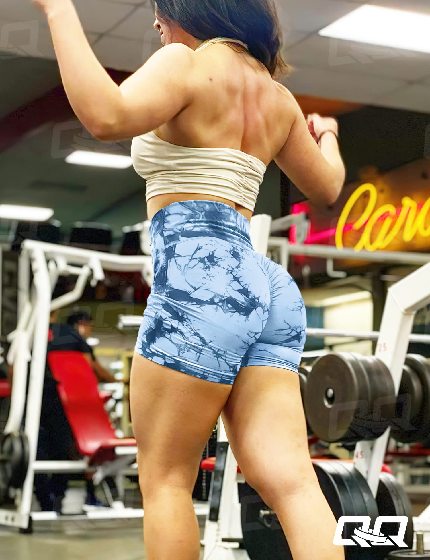 QOQ Womens Workout Biker Shorts Seamless High Waisted Tummy Control Slimming Athletic Gym Yoga Pants