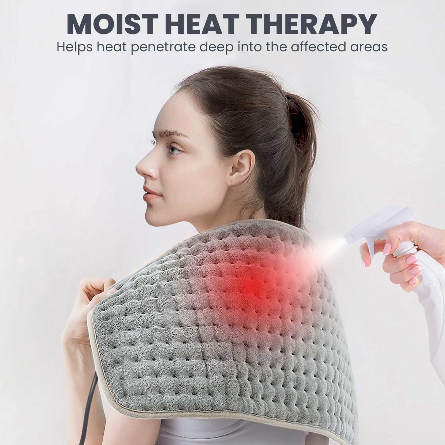 Almohadilla térmica eléctrica para aliviar el dolor de espalda y los calambres, almohadilla térmica húmeda para hombros, rodilla, cuello, 6 ajustes de calor y apagado automático, lavable a máquina