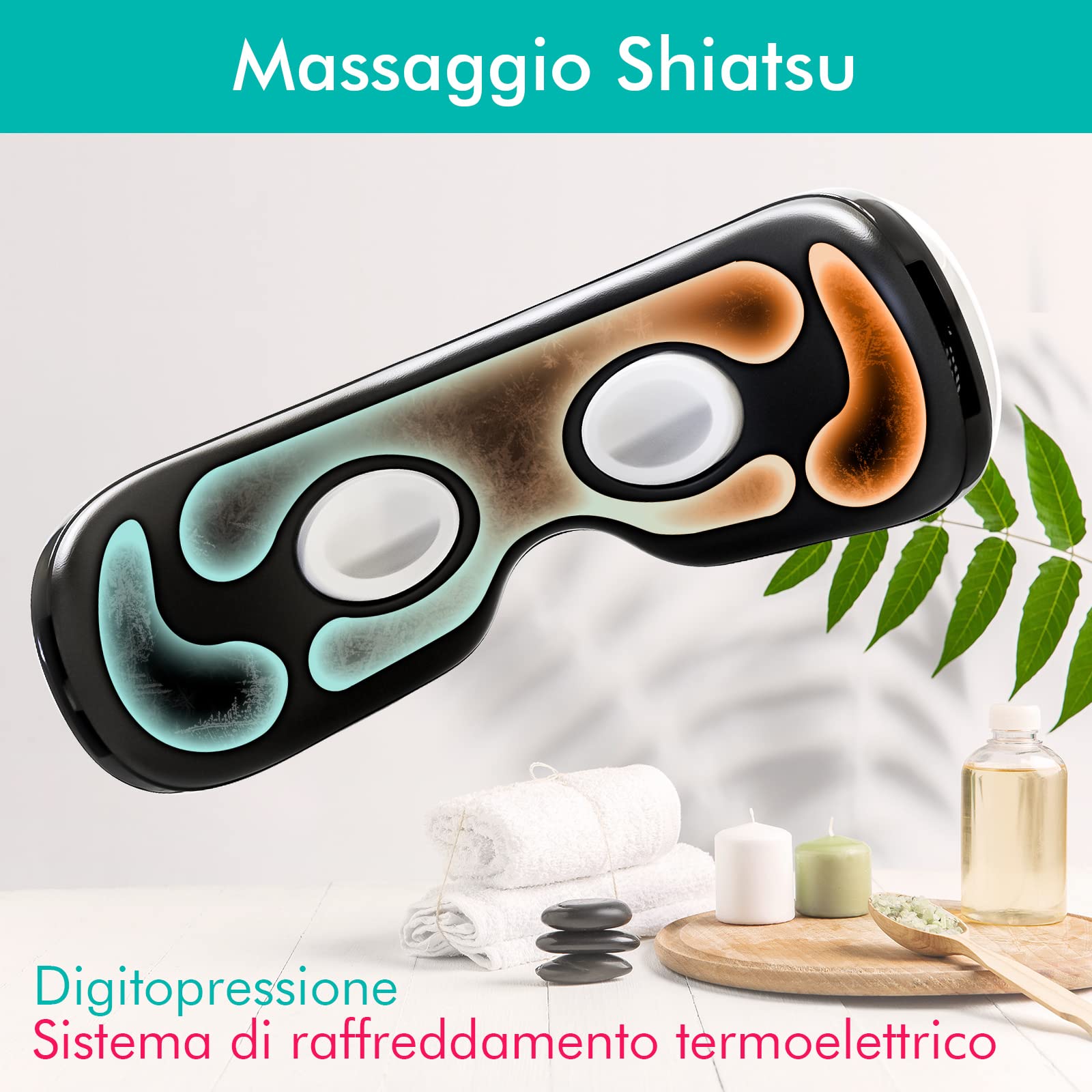 A80 Massaggiatore per Occhi, Bluetooth, Pressoterapia Caldo e Freddo | Batteria Ricaricabile, Funzioni per Ridurre Invecchiamento, Occhiaie, Gonfiore e Secchezza, Suoni della Natura e Musica