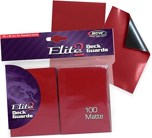 BCW Elite2 - Fundas para tarjetas mate, color rojo, parte delantera antirreflejos, parte trasera texturizada, se adapta a tarjetas estándar de 2.5 x