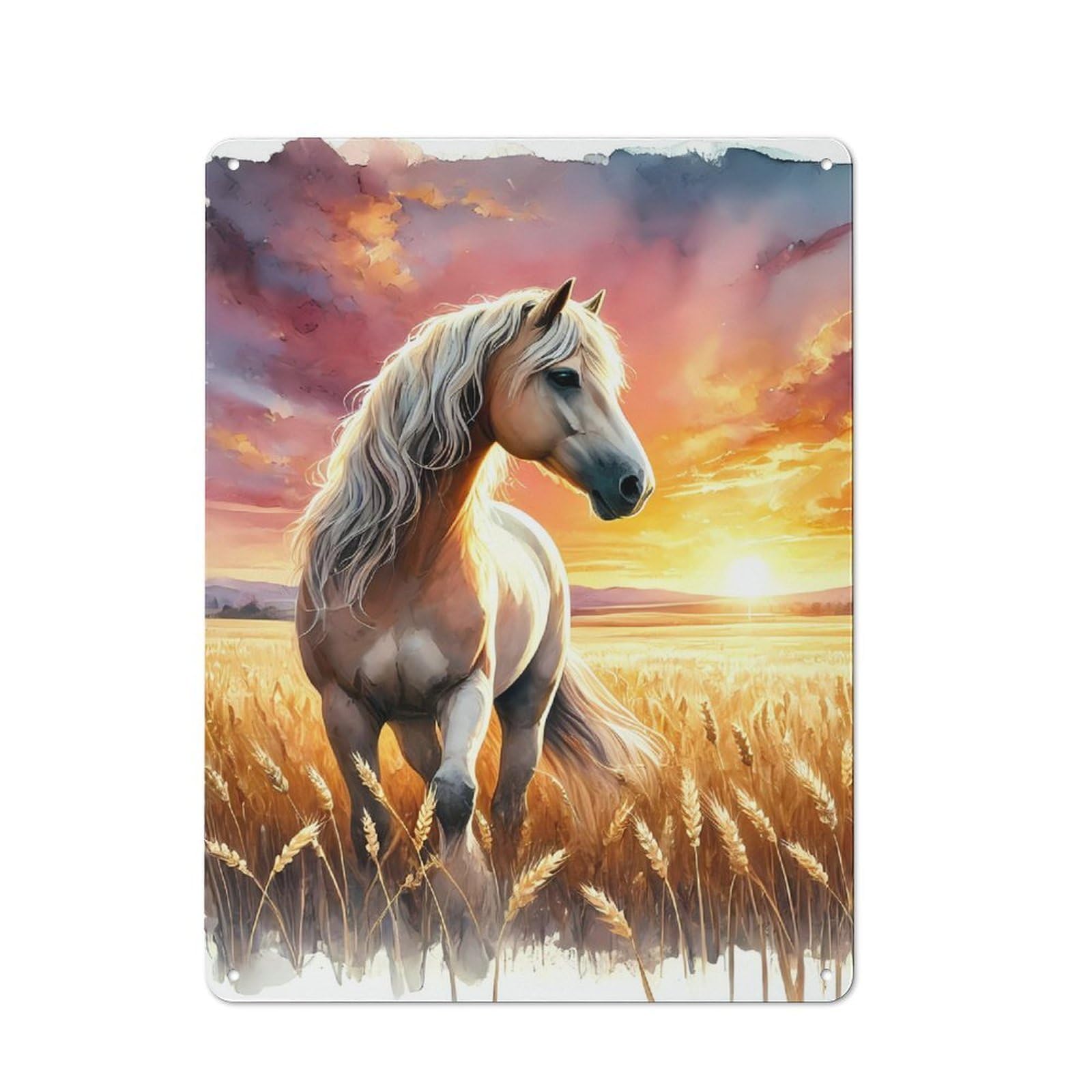 Junmoney Horse In Golden Field Tin Wall Plaque 40X30cm With For Home Office Or Studio, For Home Office Decor Fans
