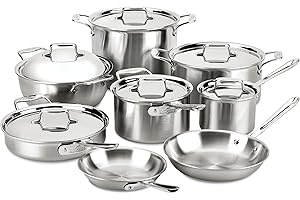 D5 5-Ply Brushed Stainless Steel Cookware Set 14 Piece Induction Oven Broiler...