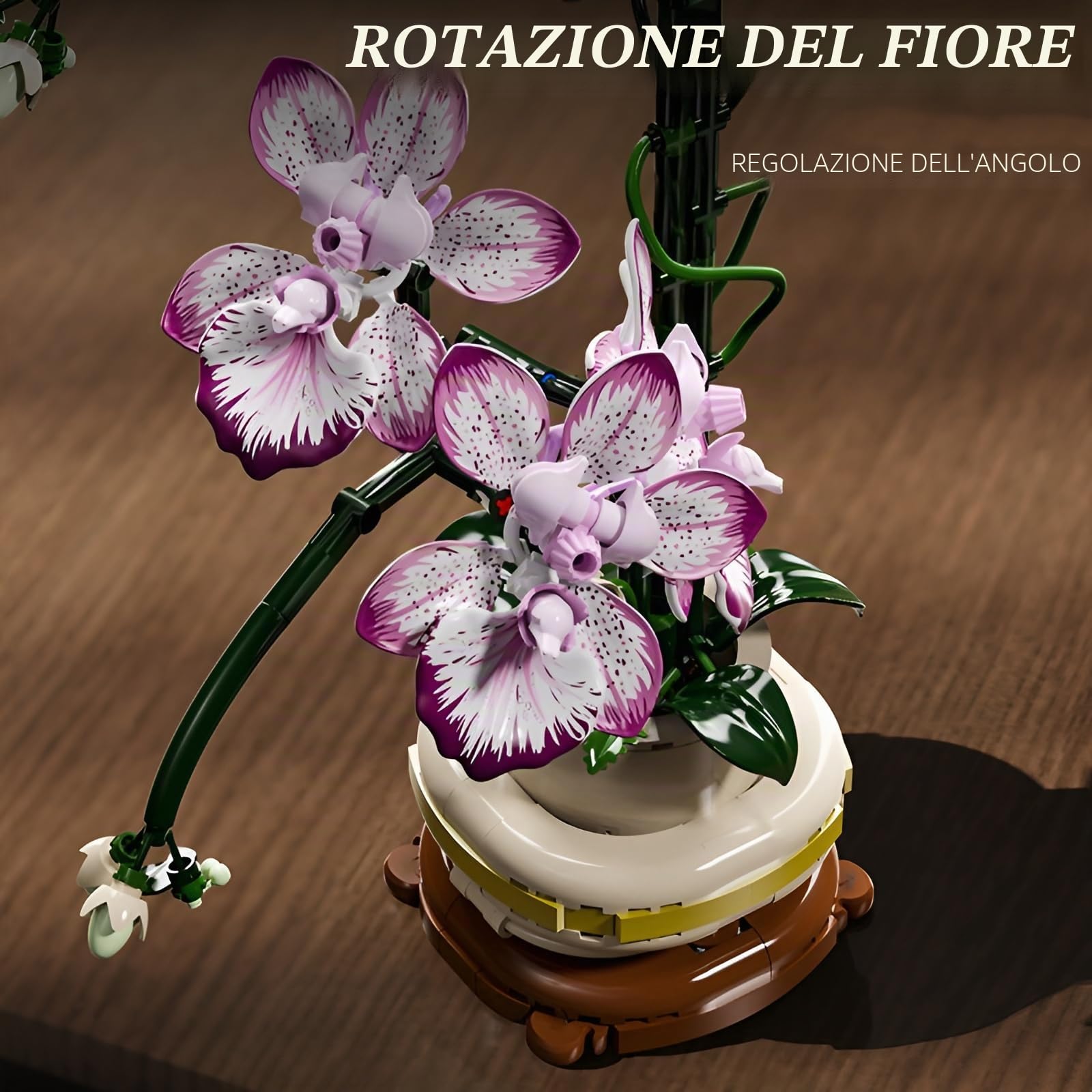 Set di mattoncini per costruzioni di fiori di orchidea, 696 pezzi di pianta artificiale in fiori giocattolo, kit di mattoncini modello collezione botanica per decorazione della casa, grandi regali per