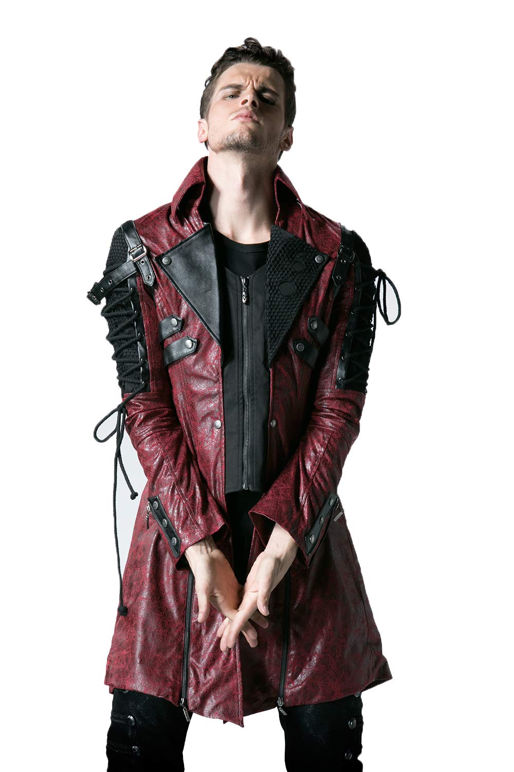Gothic PU Leather Men Long Coats Polyester Rivet Casual Jackets
