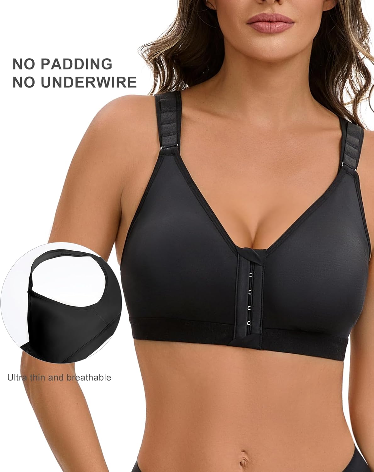 Front Closure Compression Bra Post Surgery Mastectomy Surgical Wireless with Adjustable Straps - Image 2
