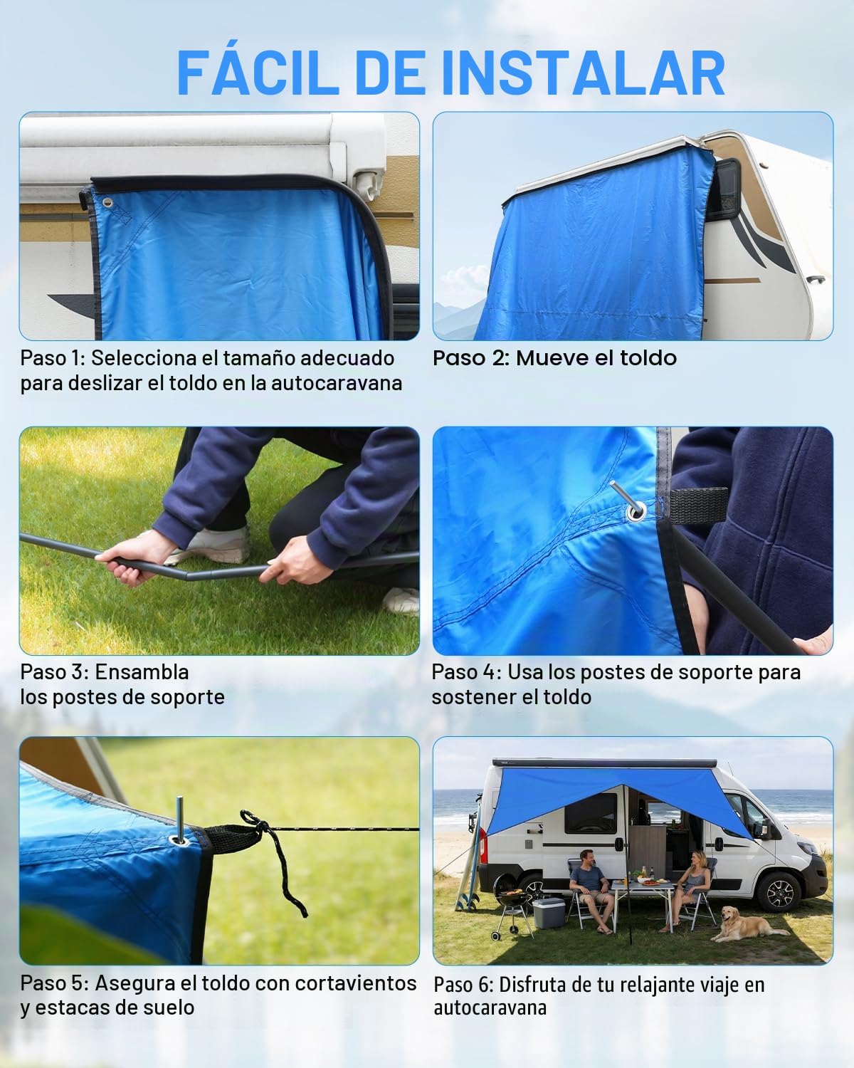 SUPAREE Toldo Caravana Impermeable Toldos para Caravana Exterior Toldo Furgoneta Camper con 3 Ribete Protección UV 210D Oxford Impermeable Exterior para RV Van Camping 3 x 2,4m