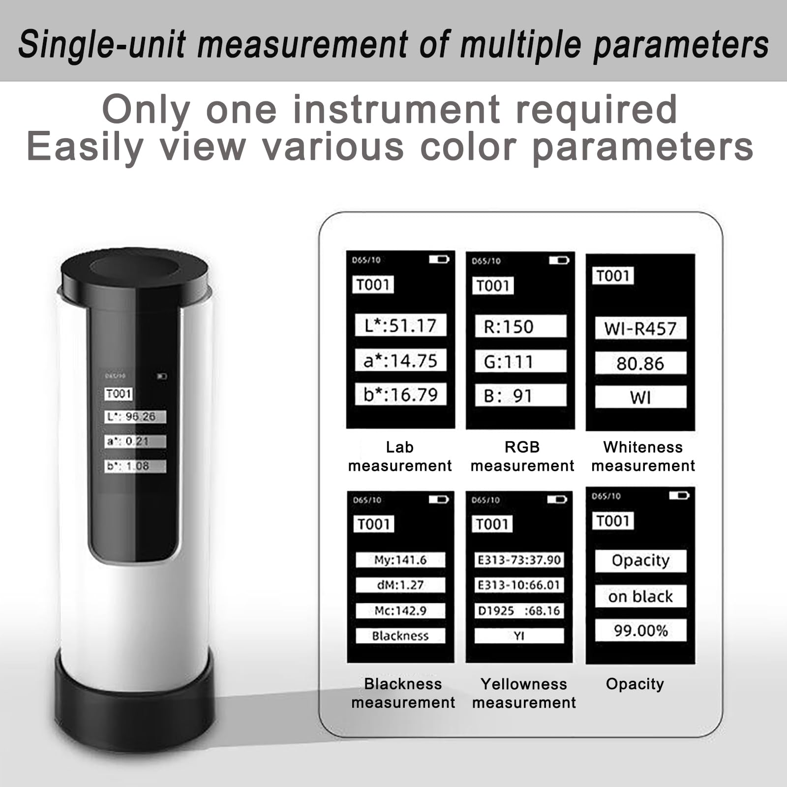 Tragbares Digitales Farbmessgerät (8-mm-Apertur), 0,05 Wiederholgenauigkeit, 1 S Schneller Farbdifferenztester, Mit Labor-/RGB-/Weißgrad-/Schwarzgradmessung,DS-02
