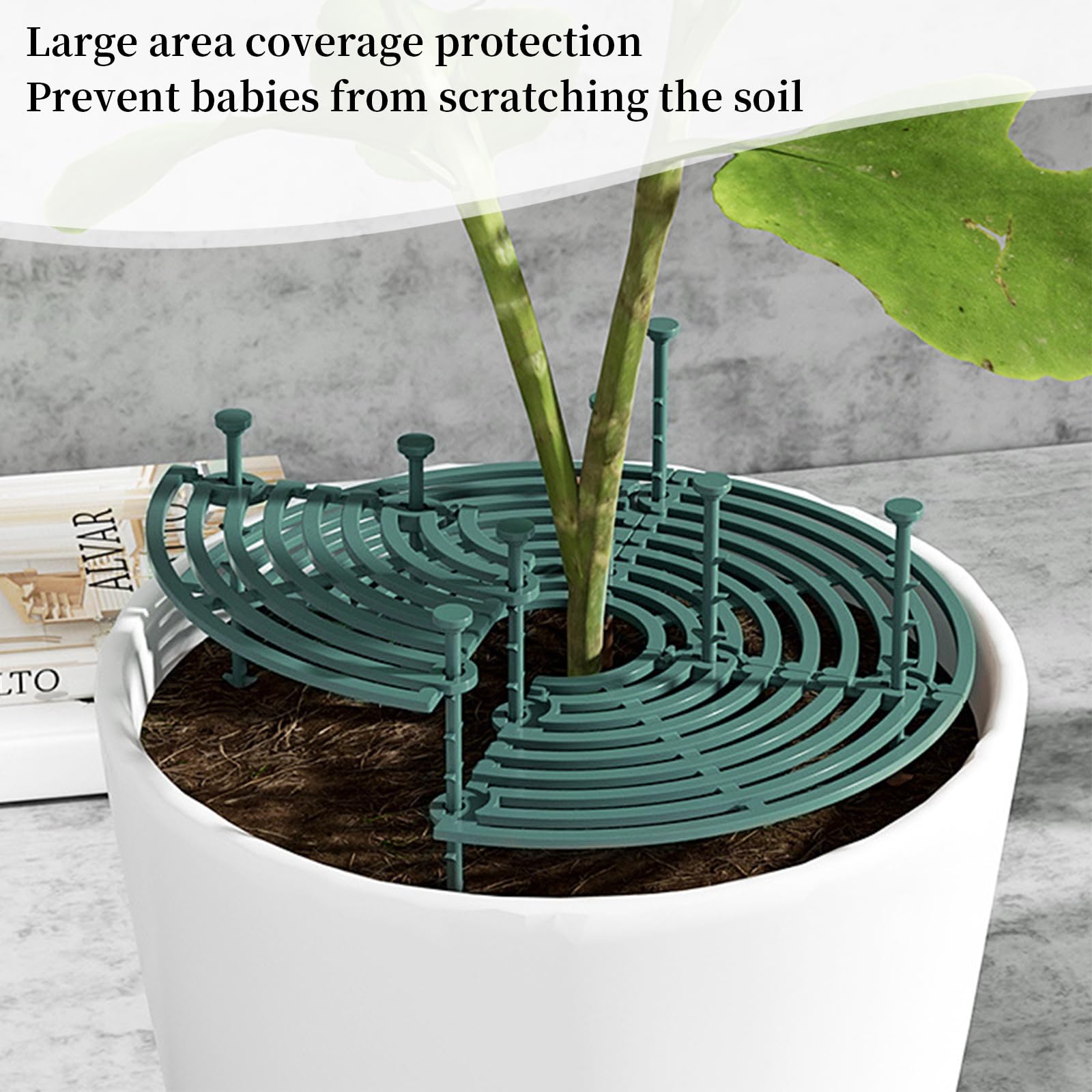 Zimoer Plant Pot Cover, Flower Pot Soil Guard 52cm Round Dark Green, 2 Pcs Cuttable Plant Cover for Cats Babies, Plastic Pet Planter Protector, Flower Pots Grid for Children Pets - Image 4