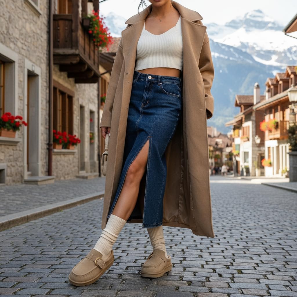 CUSHIONAIRE Origin Genuine Suede Mule Clogs for Women, Cozy Slip-On Moc Toe Loafer with Buckle and Faux Fur Cushioned Footbed - Image 8