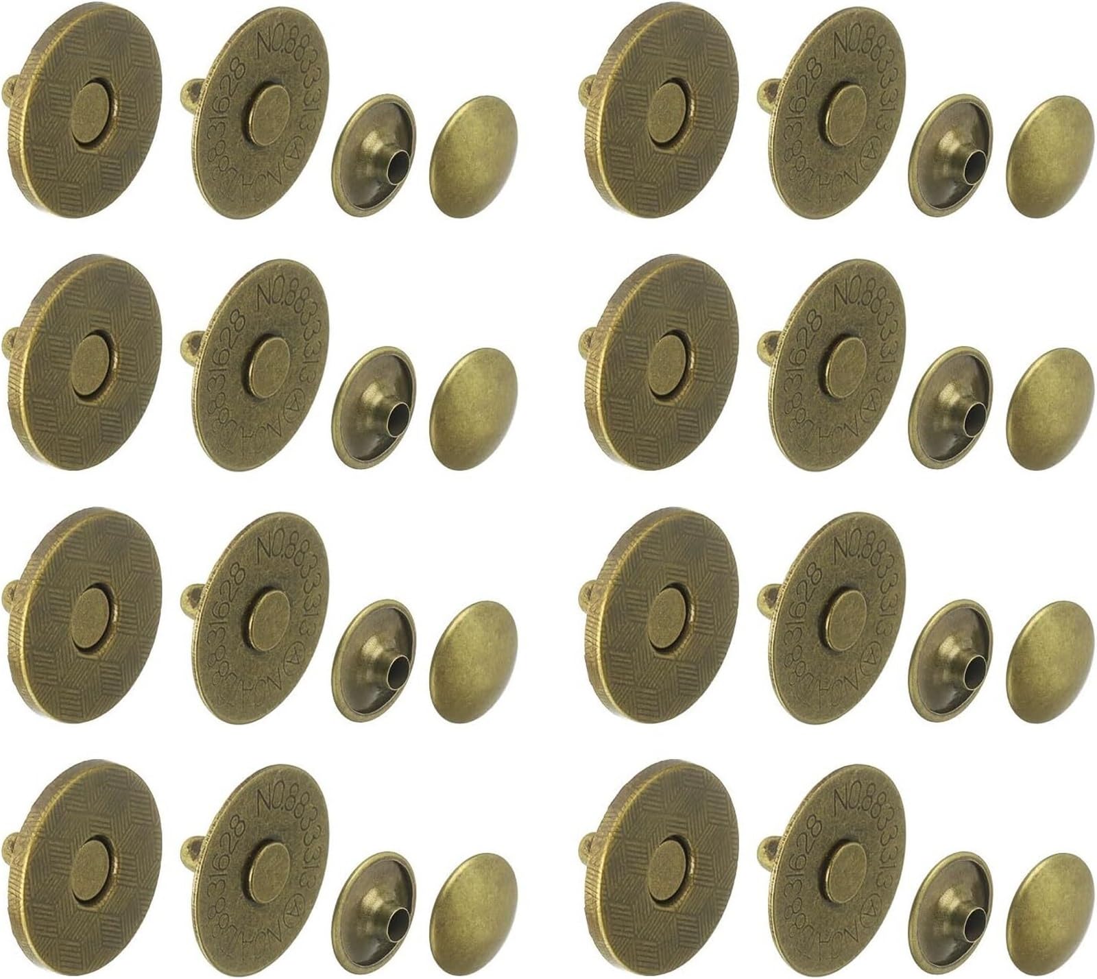 Magnetic Press Studs 10 Sets Magnetic Snaps Button,Metal Round Clasps Fabric Base Components and Cap Kit Diameter 14mm / 18mm(18mm Bronze)