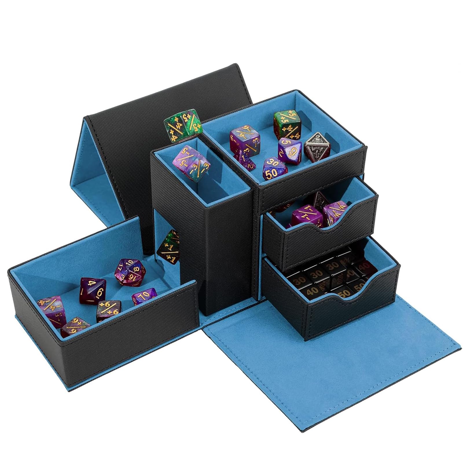 Dice Magnetic Tray PU Leather Dice Roller Tower 3 in 1 Folding Holder Case Mat for MTG RPG DND Dungeons and Dragons DND Tabletop Board Table Games Gift