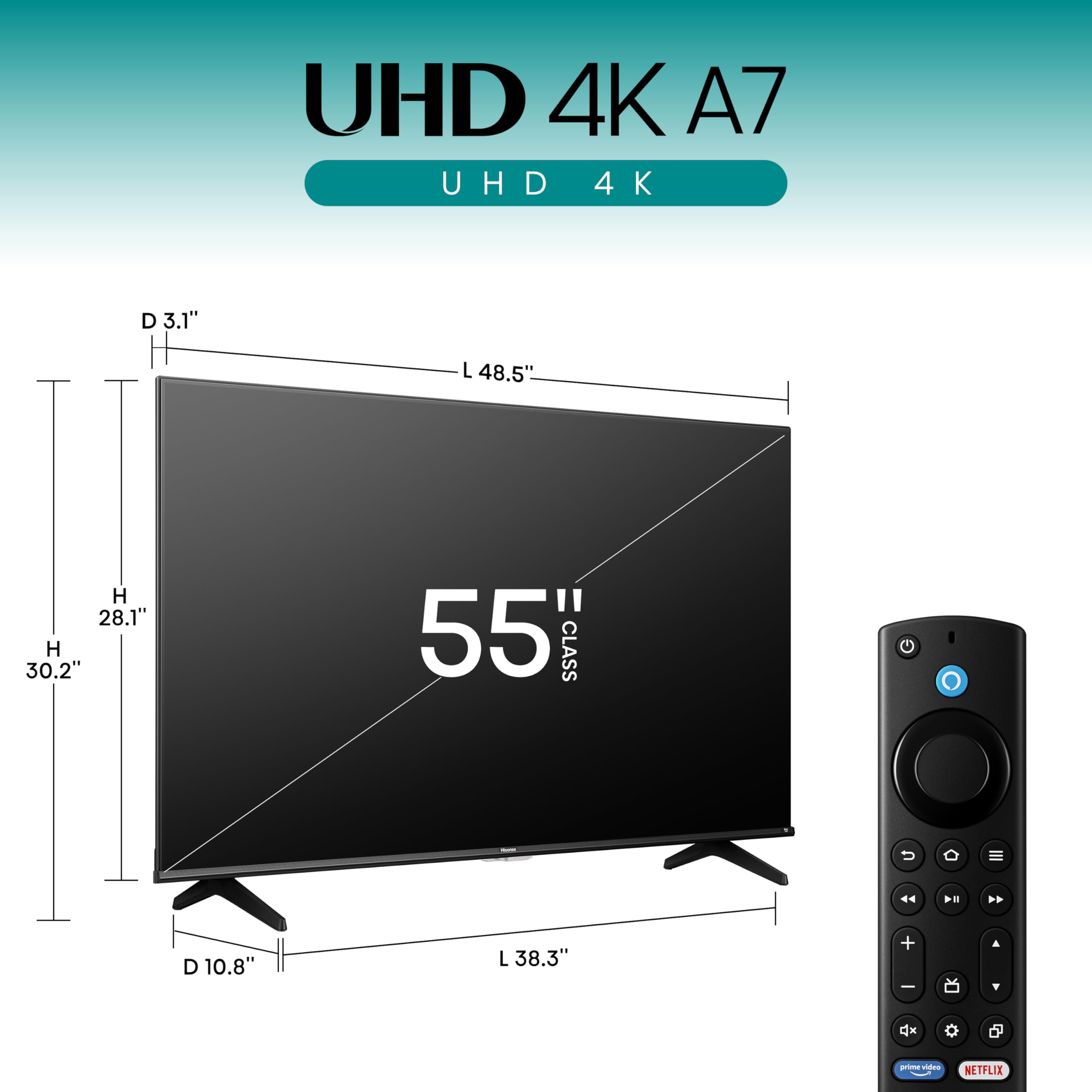 Hisense 55" Class A7 Series (55A7NF,2025 Model) 4K UHD Smart Fire TV, Voice Remote with Alexa, Wide Color Gamut, HDR10+, Dolby Vision, Dolby Atmos, Game Mode, ALLM, Stream Live TV Without Cable