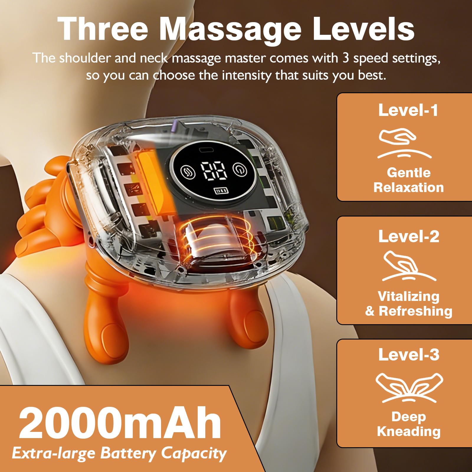 Masajeador Cervical y Espalda 4D a Mano Biónica, Masajeador Cuello Eléctrico, Masajeador de Cuello Inalámbrico 4D con 3 Niveles de Intensidad y 2 Niveles de Calor para Relajar Los Músculos (blanco) — view 3