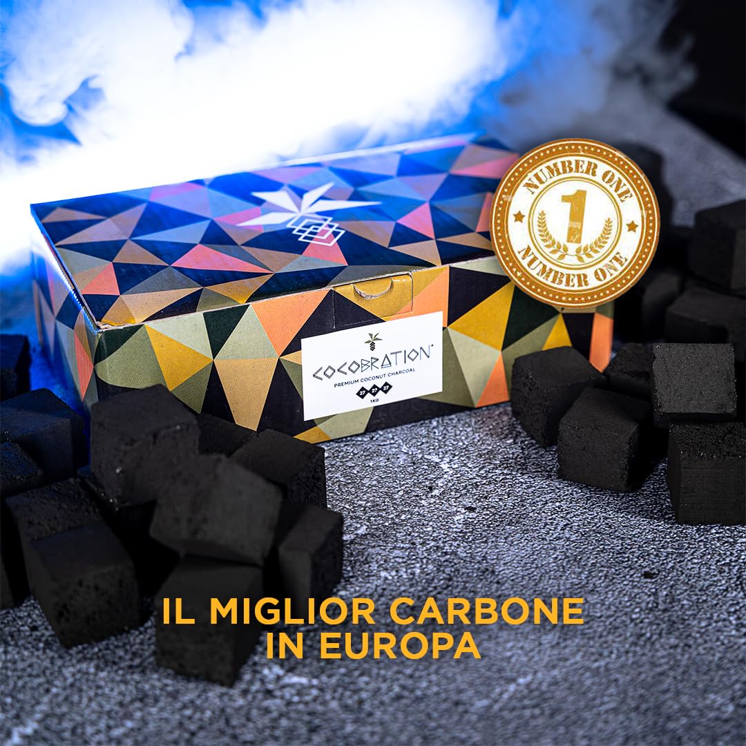 Carbón Natural Cocobration 27mm - 4kg (4x1kg) | Carbón para Cachimba, Shisha y Hookah, Cáscaras de Coco, Biodegradable, Combustión Larga y Uniforme