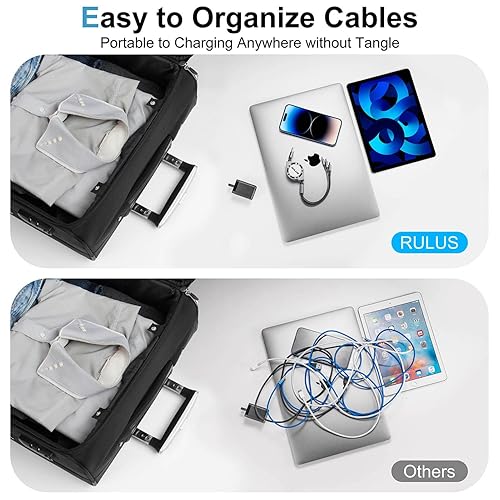 Miniatura 4 de RULUS Cable de carga múltiple retráctil [2 unidades de 4 pies], cable USB 3 en 1, cable de carga rápida con puertos Lightning/tipo C/Micro USB para