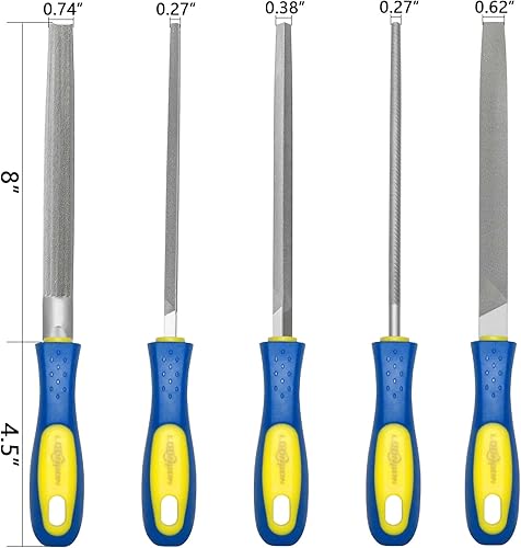 Miniatura 3 de YKLP Juego de limas de agujas (acero al carbono, 5 piezas) de acero de aleación endurecido, el juego incluye lima plana, cuadrada, triangular,