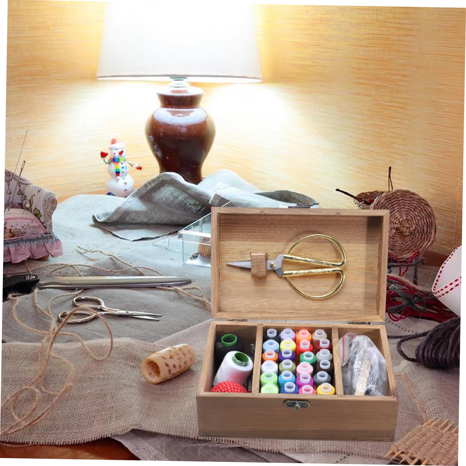 iplusmile Caja Almacenamiento de Costura Kit de Capacidad Gran Madera Natural a Estuche Ecológico Organizar para Adecuado DIY y Suministros de Costura a Mano