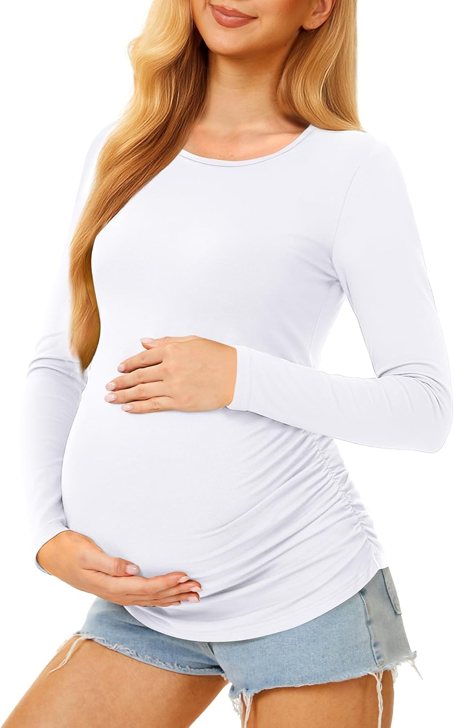 Maternity Shirts Long Sleeve Pregnancy Top for Women with Crew Neck Casual Tee Shirts