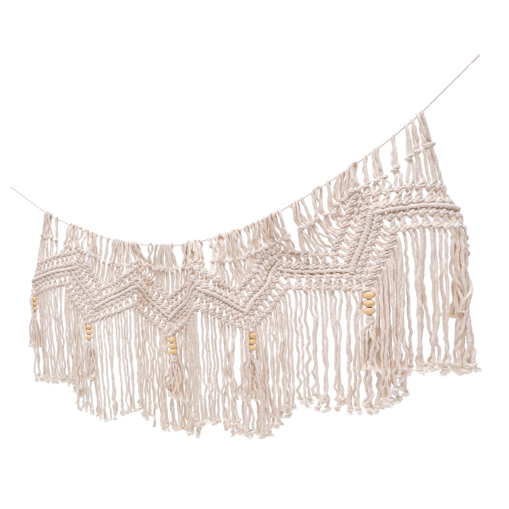 Cantonnière en macramé 120x55 cm en coton naturel de style bohème pour décoration intérieure