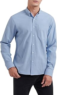 HISDERN Men\'s Oxford Shirts Casual Long Sleeve Shirt for Men Plain Smart Button Down Shirt with Pocket Regular Fit