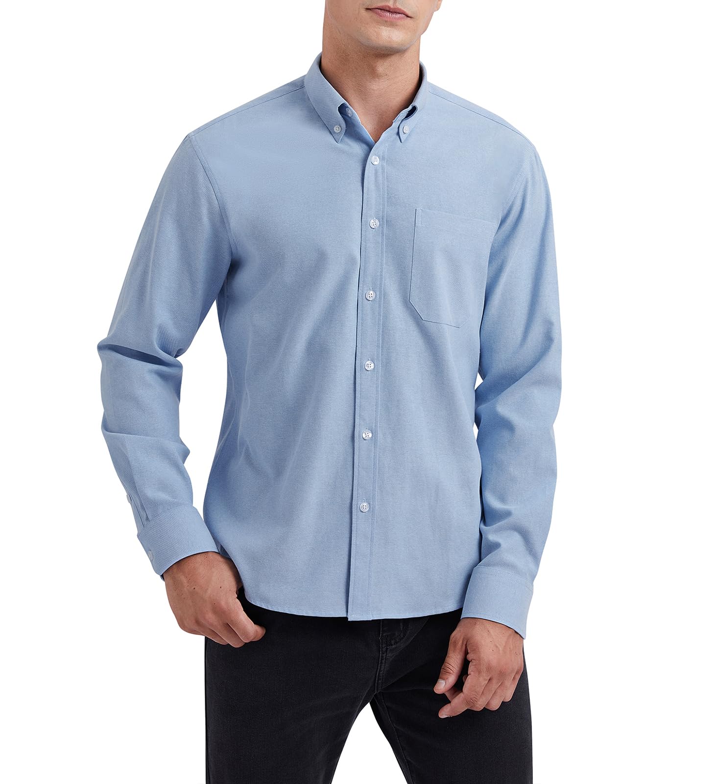 Men's Oxford Shirts Casual Long Sleeve Shirt for Men Plain Smart Button Down Shirt with Pocket Regular Fit