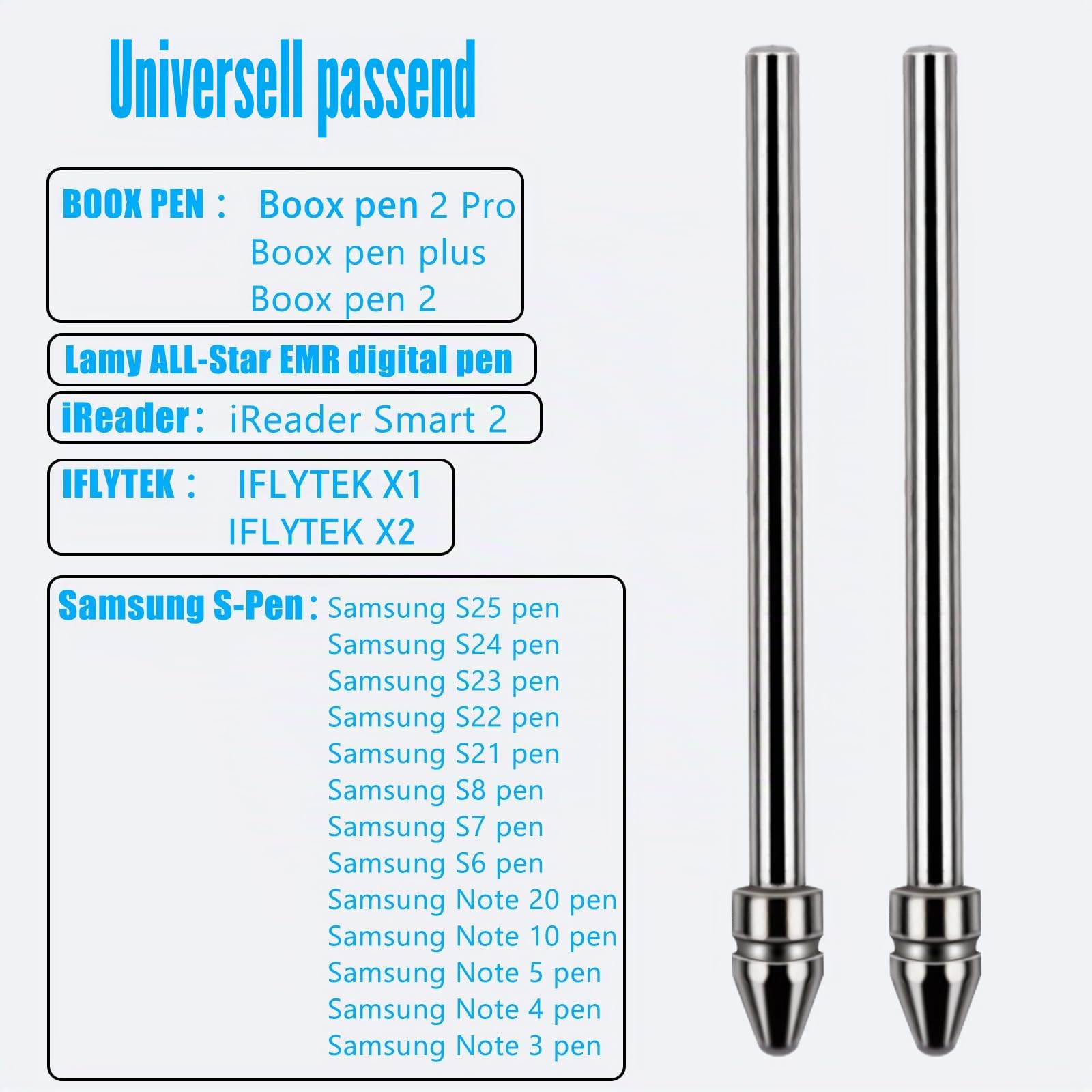Universelle Passform, kein Abnutzen, feine Titanlegierung, feine Spitzen, kompatibel mit BOOX Pen 2 Pro, iReader, IFLYYTEK, Lamy AL-Star Digitalstift, Ersatzspitzen für eReader Digitalstift, 2 Stück