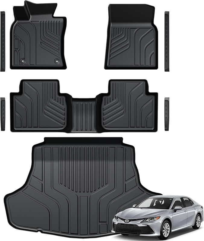 Floor Mats for 2018-2024 Toyota Camry Gas FWD Accessories | Full-Coverage Set with Cargo Liner, Odorless & Durable, All-Weather Protection, 3D Laser Fit, Easy to Spray Clean