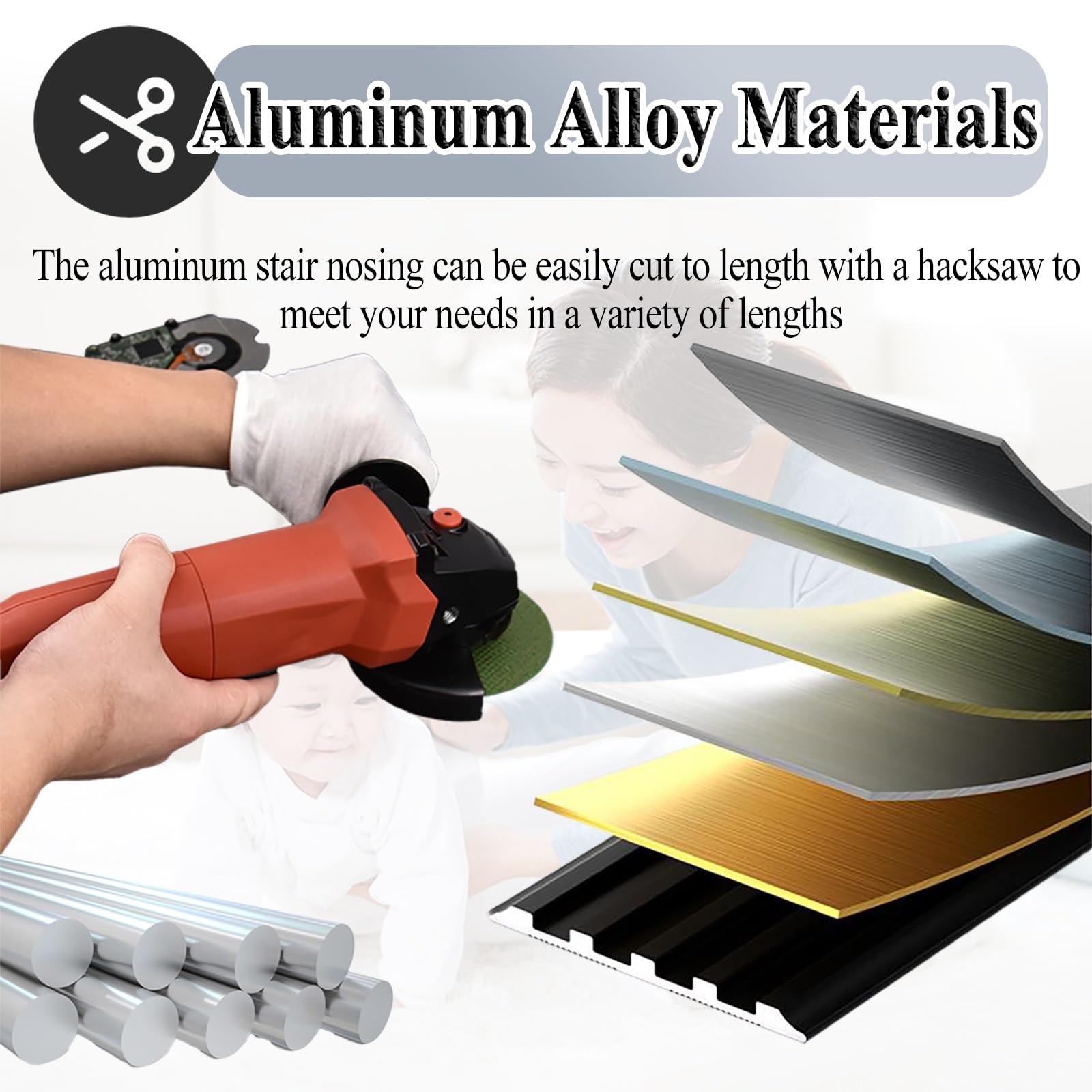 Aluminiowe zabezpieczenie krawędzi schodów Listwy antypoślizgowe Antypoślizgowa listwa stopniowa, 1 szt(Black,L 100cm/1m/3.3 ft)