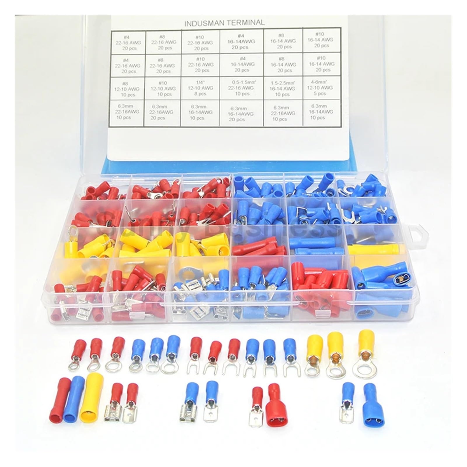 ZDVHOMCB 373Pcs 24value Assorted Insulated Electrical Wire Terminals Crimp Connector Spade Butt Ring Fork Set #4 to 1/4"