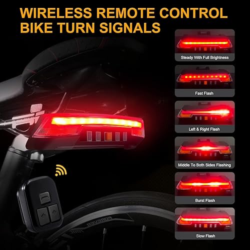 Miniatura 2 de JINKEY Señales de giro para bicicleta, luces de giro brillantes para bicicleta, parte delantera y trasera, IPX5, impermeable, control remoto, luz