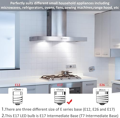 Miniatura 2 de Bombilla LED E17 para debajo del microondas sobre la estufa de 125 V, 8206232A, equivalente a 40 W, base intermedia E17, bombilla regulable de 3 W