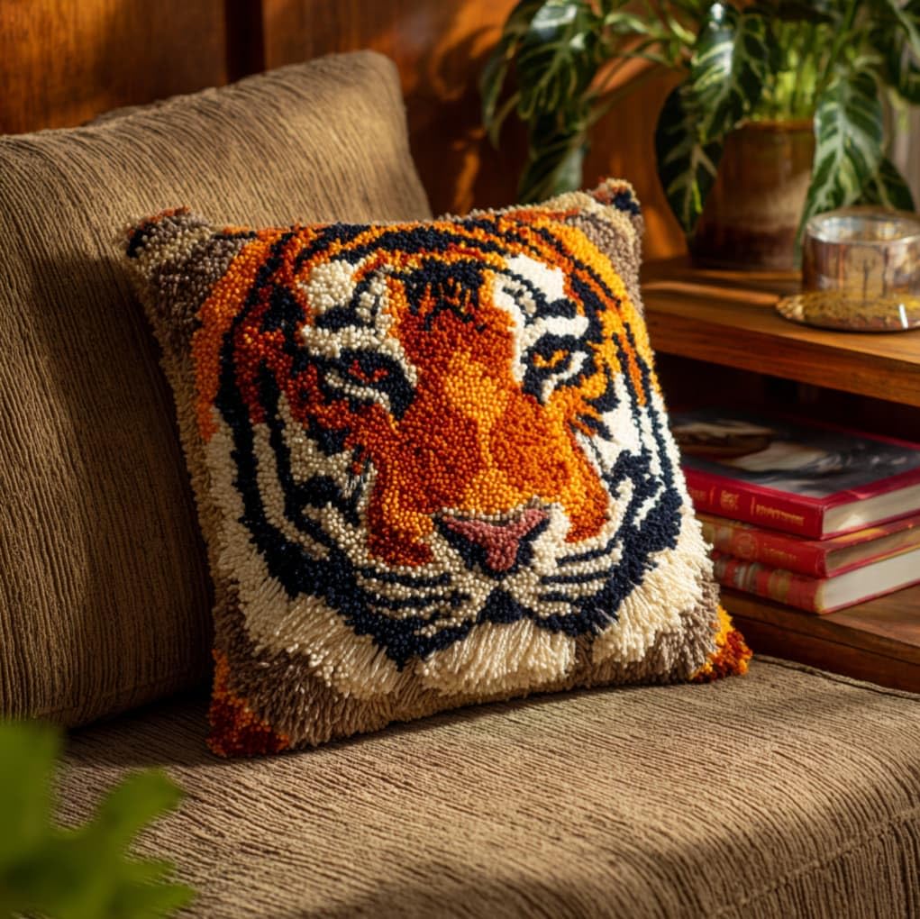 AxiangziK Latch Hook Pillow Kit 17x17in,Tiger