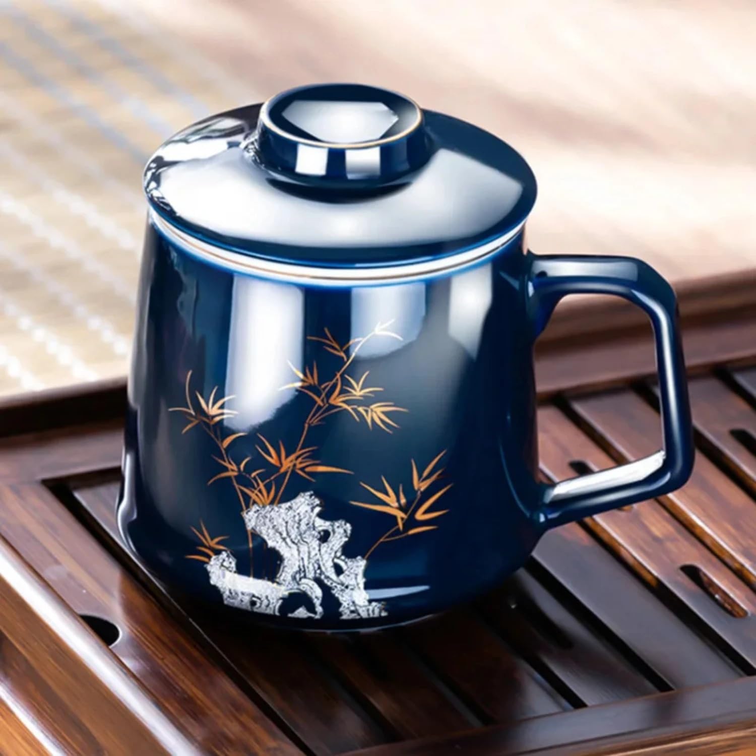 Tasse avec Couvercle Tasse à thé de 400 ML avec Filtre à thé en céramique Tasse à thé infuseur(B)