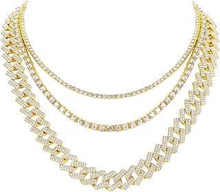 HH BLING EMPIRE Gold Silver Chain Necklace for Men Women Iced Out Diamond Tennis