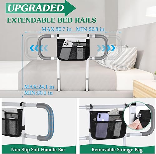 Miniatura 2 de Rieles de cama para adultos mayores Riel de asistencia de cama extendida para personas mayores Rieles laterales ajustables para camas con asa de