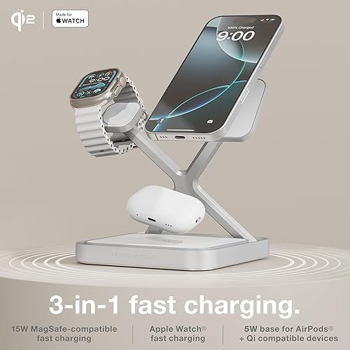 Miniatura 2 de NOCO XGrid XDS3 soporte de carga inalámbrico 3 en 1 - Estación de carga para iPhone, Apple Watch y AirPods - Compatible con MagSafe, certificado Qi2