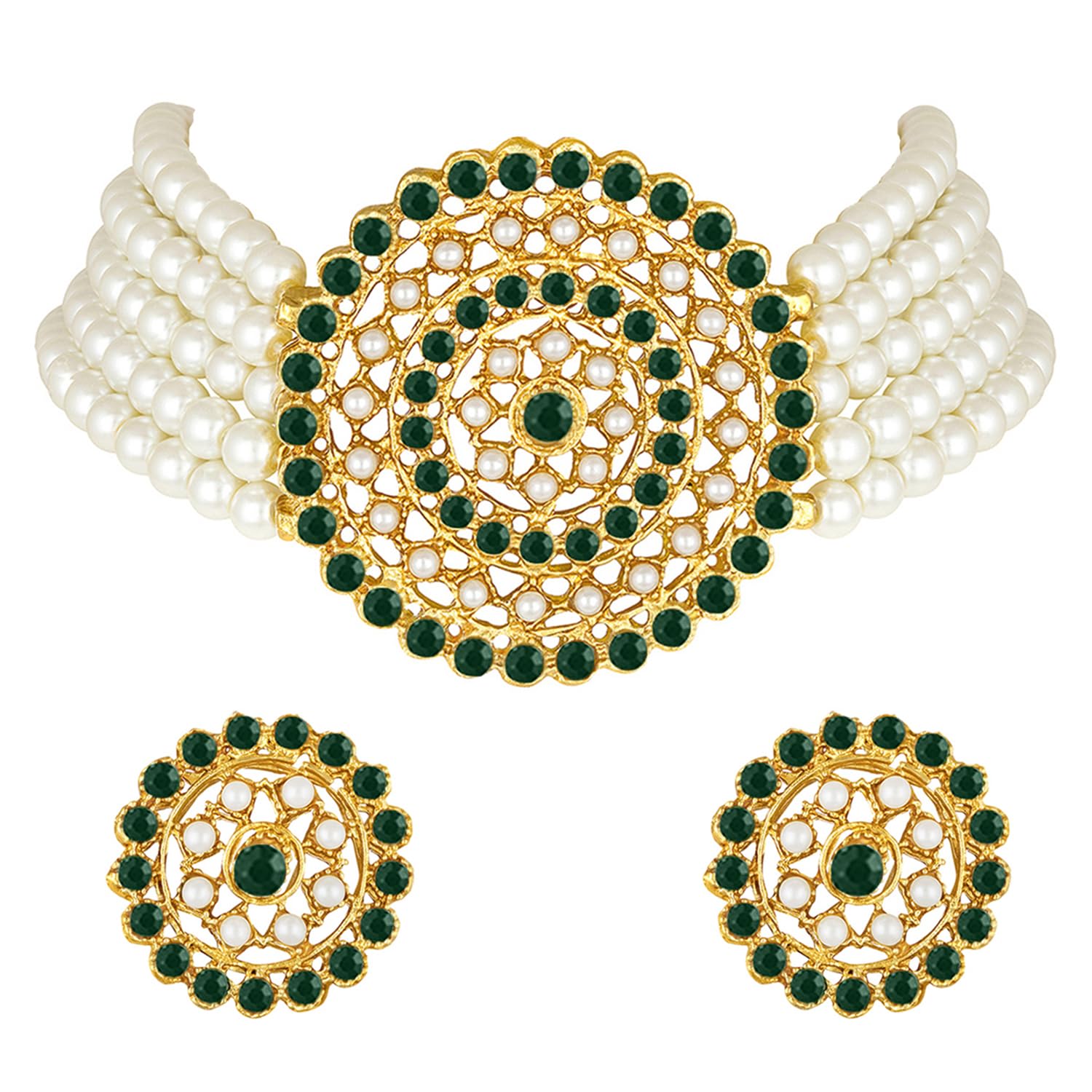 Peora Gold Plated Pearl Diamond Choker Necklace with Round Earrings Traditional Jewellery Set (White-Green) For Womens (B08TBS63SM) Amazon Price History, Amazon Price Tracker