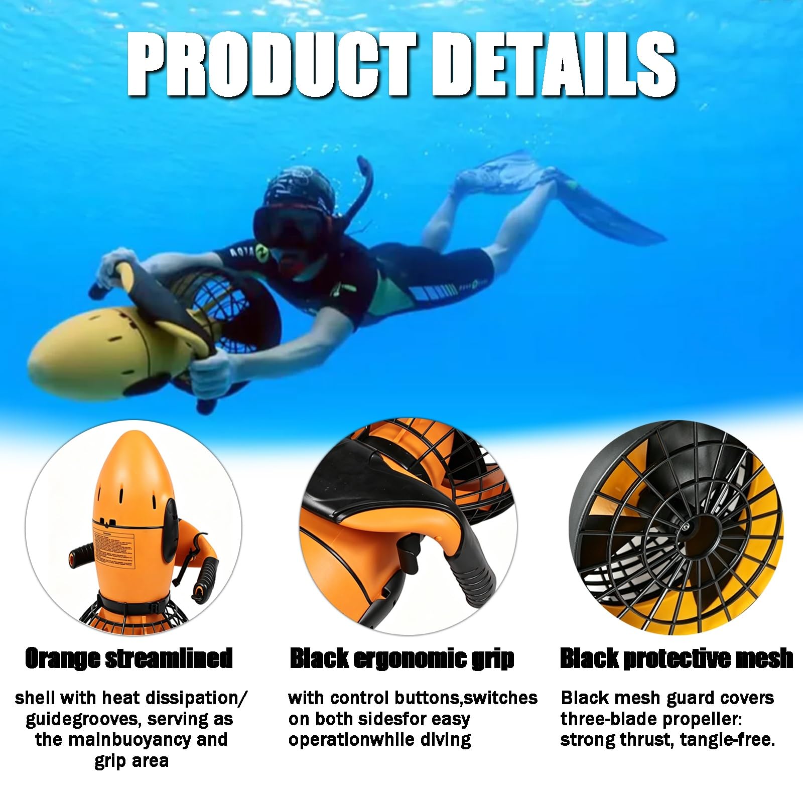 Patinete eléctrico subacuático de 300W/500W,Vehículo Submarino propulsión | Buceo Sea Scooter, Scooter subacuático Inteligente Equipo de Piscina de Aventuras